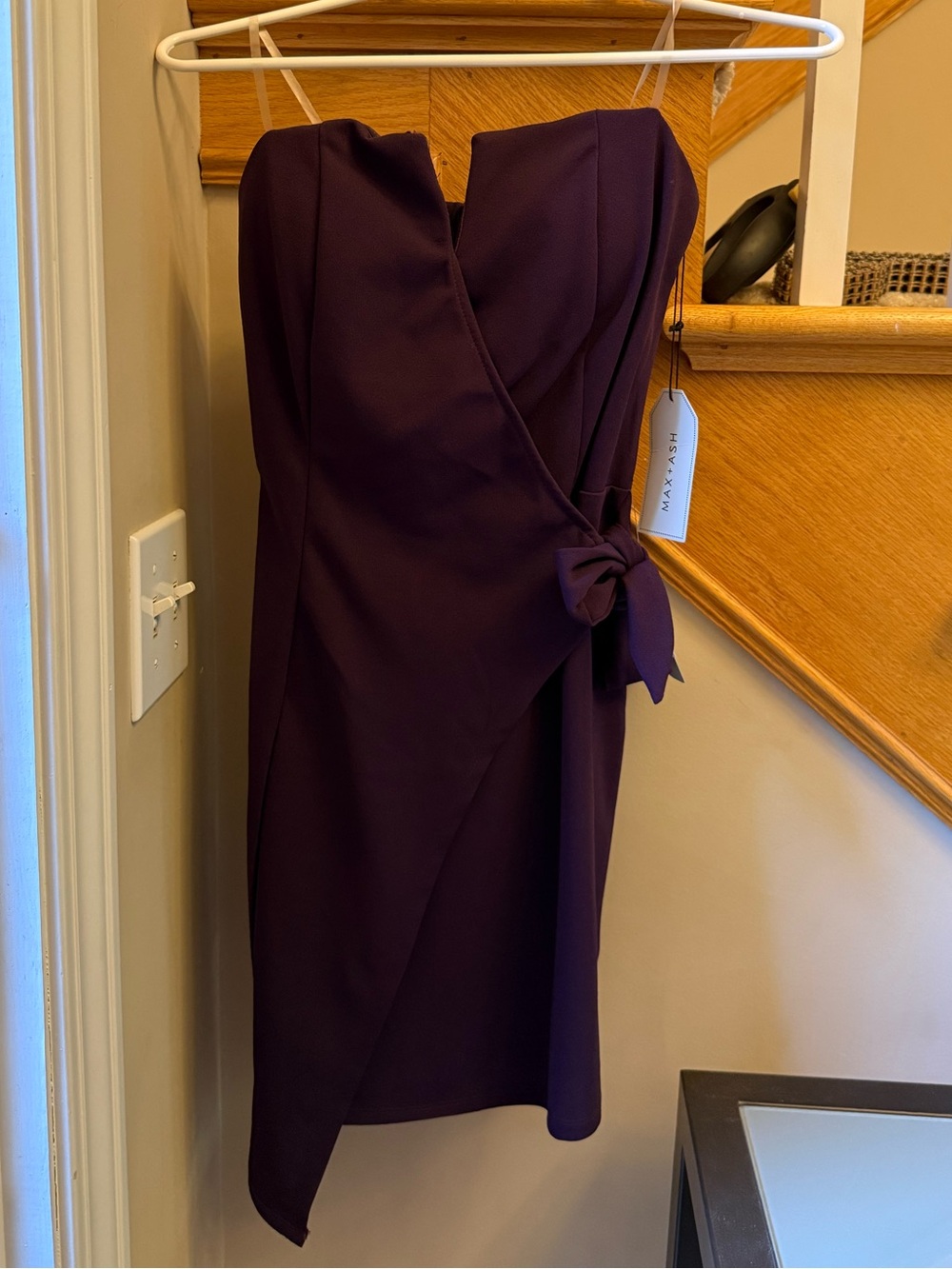Max+Ash Strapless Plum Wrap Dress with Side Knot